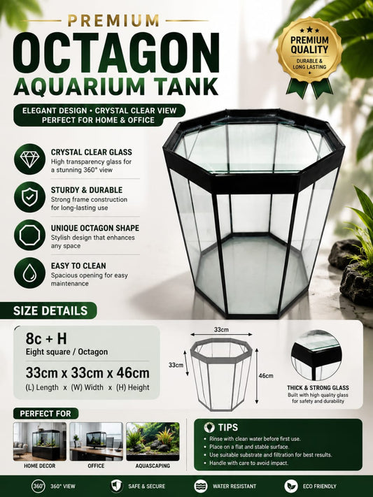 PREMIUM OCTAGON TOWER AQUARIUM TANK 46CM