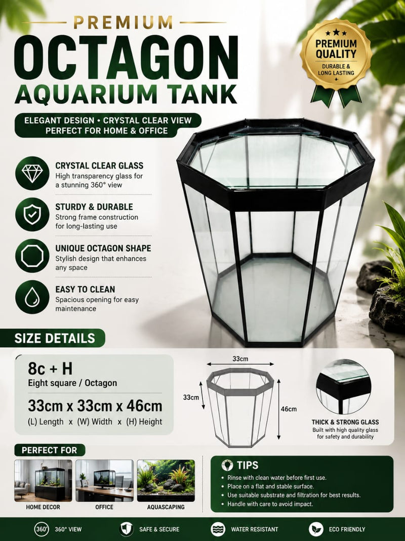 PREMIUM OCTAGON TOWER AQUARIUM TANK 46CM